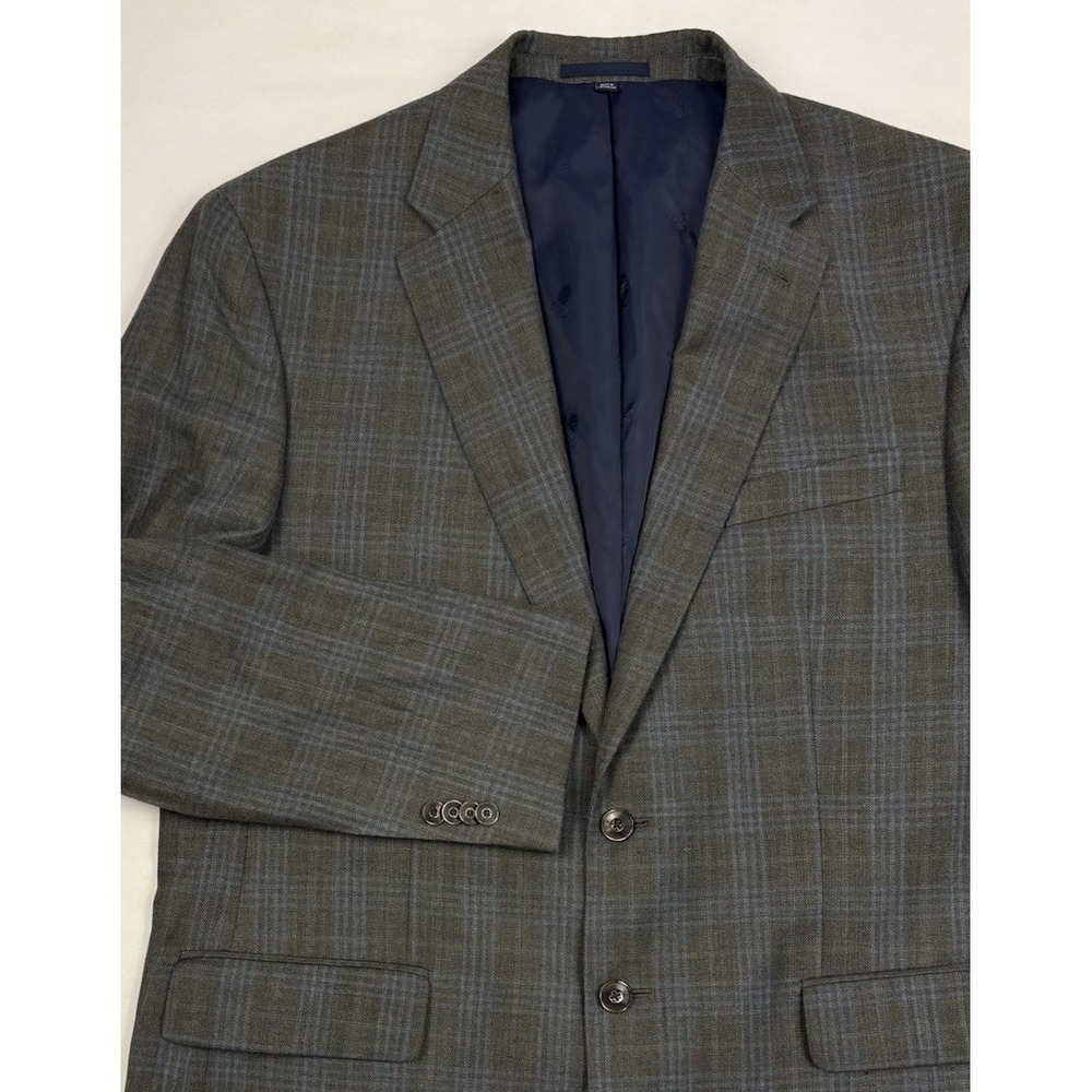 Jos A Bank 1905 Linen/Wool Sport Coat 44R  Military Green Cornflower Blue Plaid
